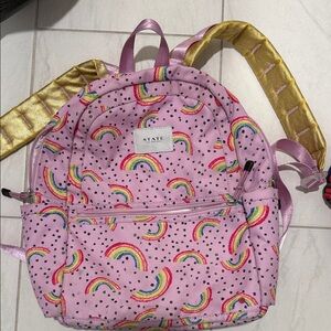 STATE Kids Pink Backpack with Rainbow and Gold Accents